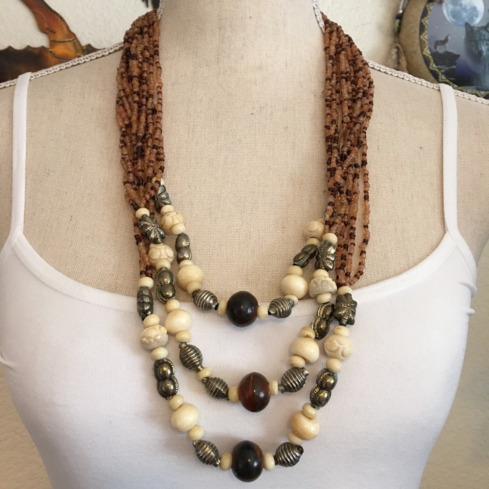 Vintage 80s multi strand layer seed bead necklace